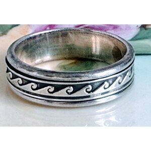 Vintage 90's 925 Silver Mexico Mens Wave Spinner Fidget Sz 14.5 Ring 10g